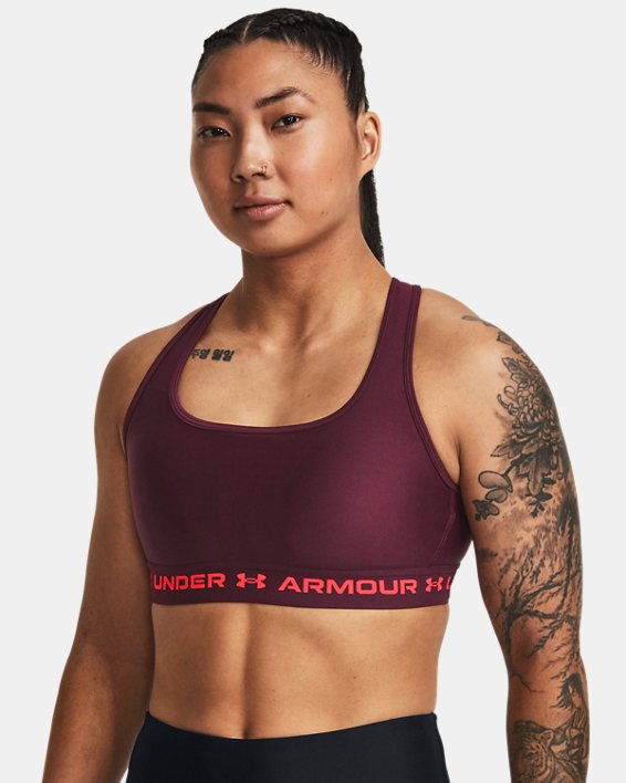 Women's Armour® Mid Crossback Sports Bra, Maroon, pdpMainDesktop image number 0